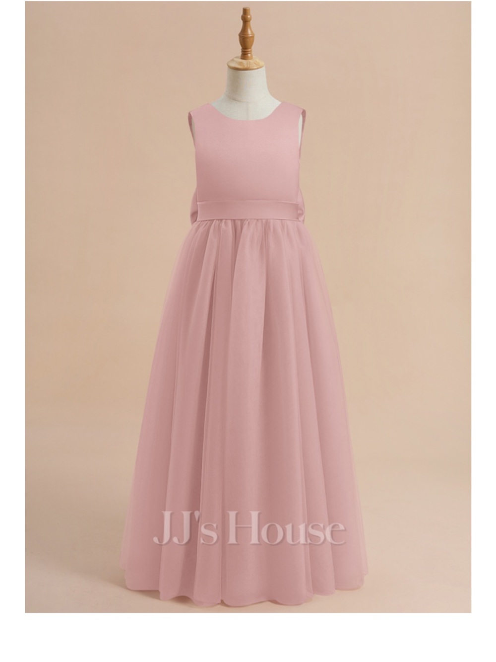 JJs House Girls' Nyla A-line Bow Dusty Rose Sleeveless Tulle Gown